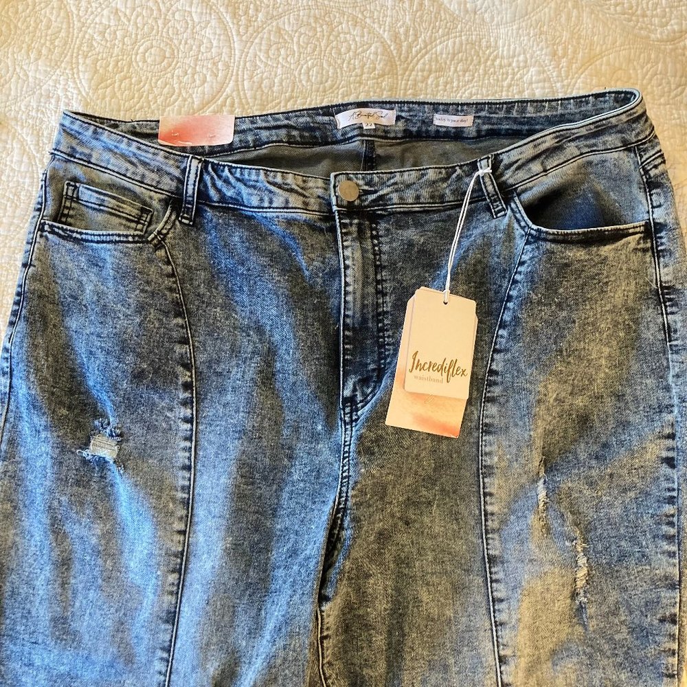 A Beautiful Soul Acid Wash High Rise Flare Distressed Jeans NWT